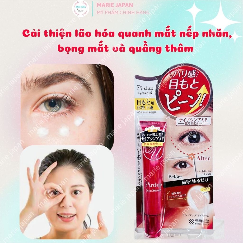 Tinh Chất Giảm Nhăn Mắt Meishoku Dưỡng Săn Chắc Mờ Thâm Sạm Pintup Eye Serum Nhật Bản Tuýp 15g - TẶNG 2 SAMPLE SERUM GIẢM NHĂN NA15