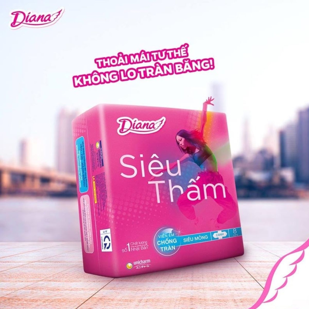 Băng Vệ Sinh Unicharm Diana Siêu Mỏng Có Cánh Siêu Thấm Khô Thoáng Thoải Mái