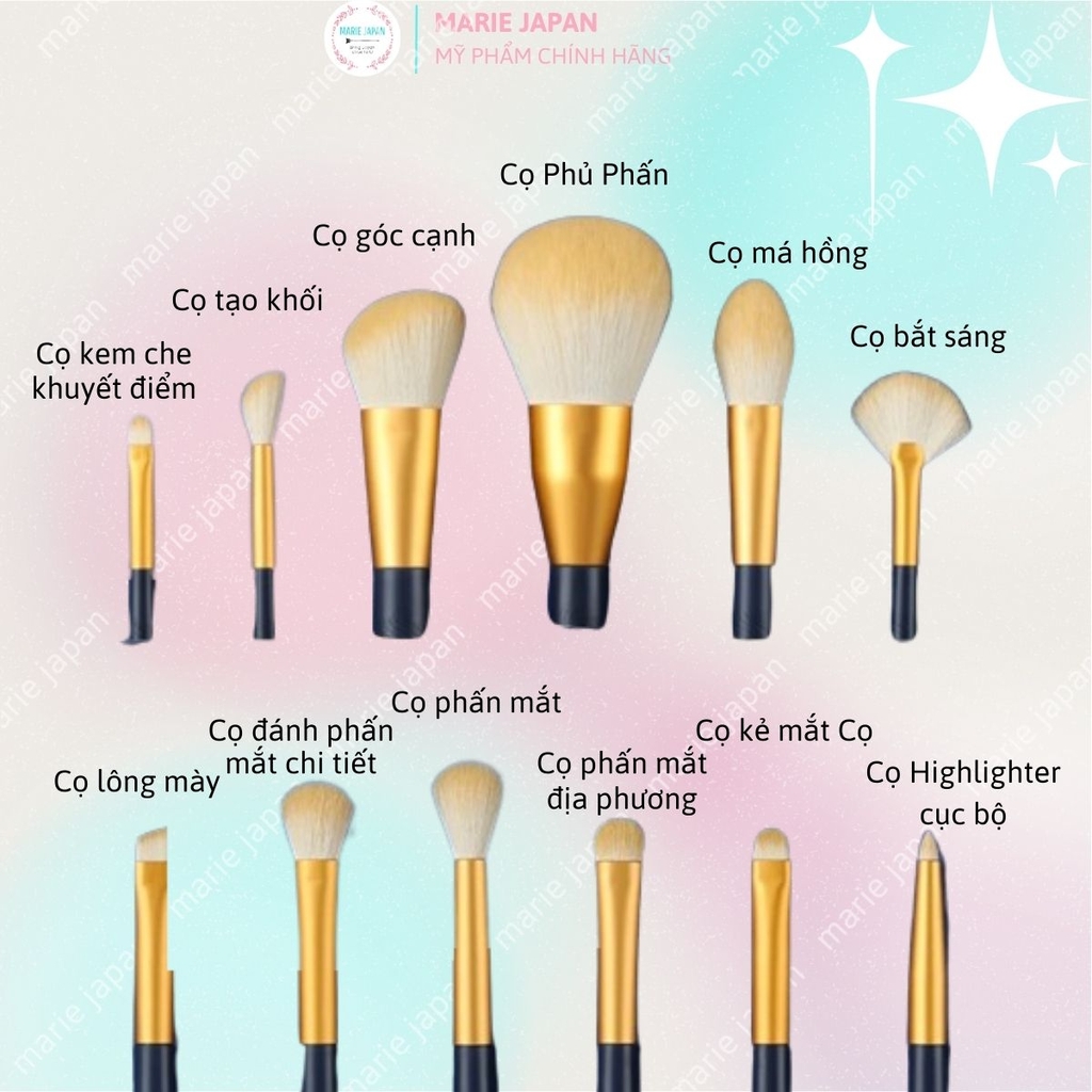 Set 12 Cọ Trang Điểm AMORTALS Makeup Cá Nhân Chuyên Nghiệp Lông Mềm Mịn Kèm Túi Đựng Tiện Lợi
