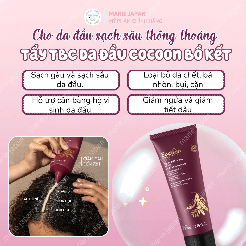Tẩy Tế Bào Chết Da Đầu Cocoon Bồ Kết Sạch Sâu Giảm Gàu Bã Nhờn  Gleditsia Scalp Scrub Tuýp 200ml