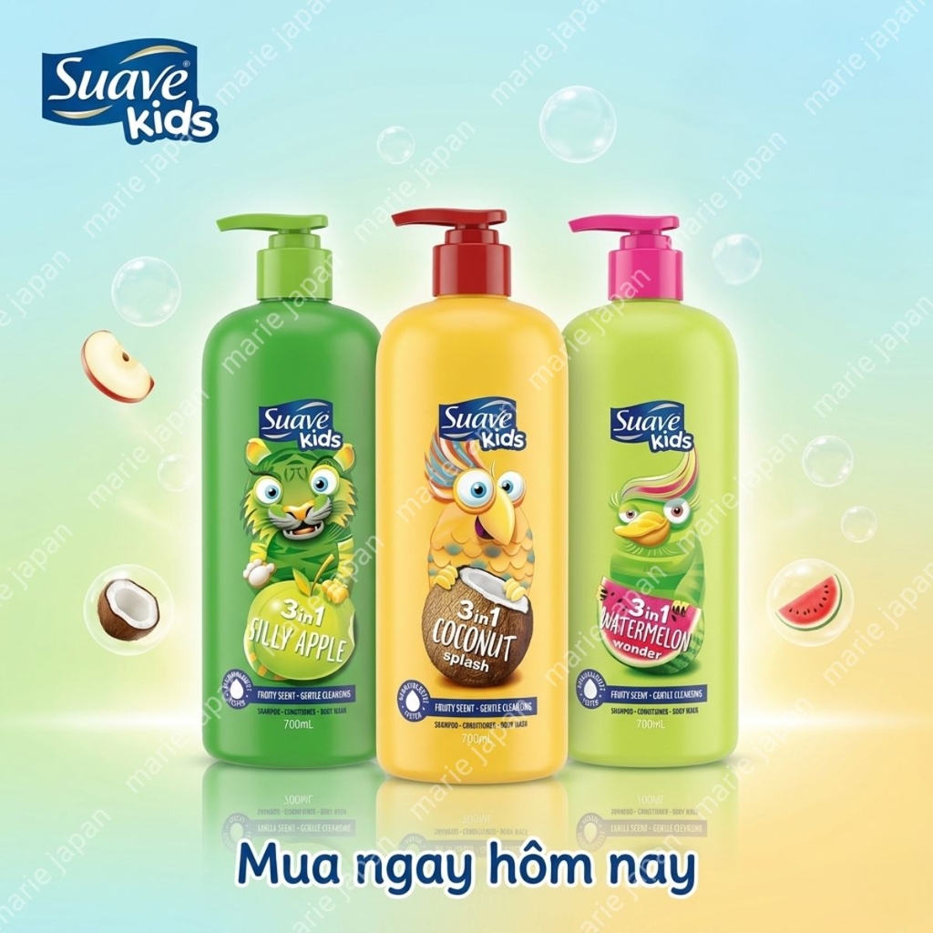 Sữa Tắm Gội Suave Kids 3in1 Dịu Nhẹ Ẩm Mịn Thơm Mát Tự Nhiên Body Wash & Shampoo Thái Lan 700ml