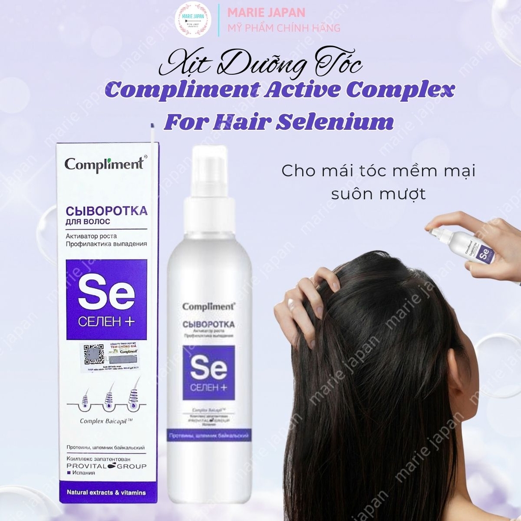 Xịt Dưỡng Tóc Compliment Kích Thích Mọc Tóc Chắc Khỏe Đàn Hồi  Active Complex For Hair Selenium Chai 150ml