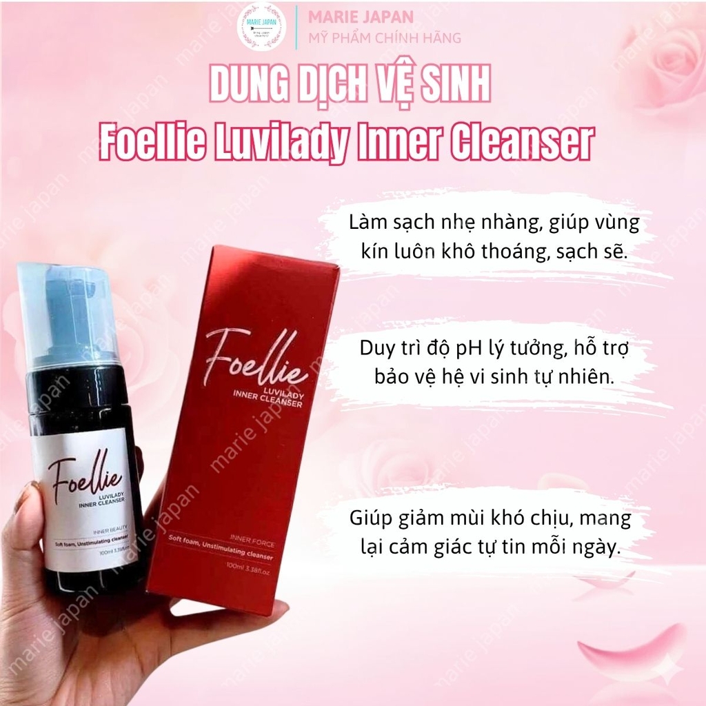 Dung Dịch Vệ Sinh Phụ Nữ Foellie Luvilady Inner Cleanser Sạch Sâu Dịu Nhẹ Cân Bằng pH Hàn Quốc Chai 100ml