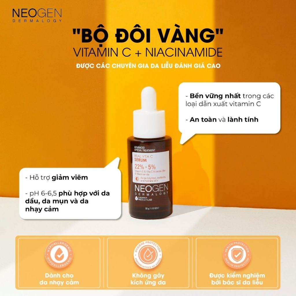 Serum Neogen Dermalogy Vitamin C 22% Sap + 5% Niacinamide Real Vita C Sáng Da Mờ Thâm Hàn Quốc 32ml