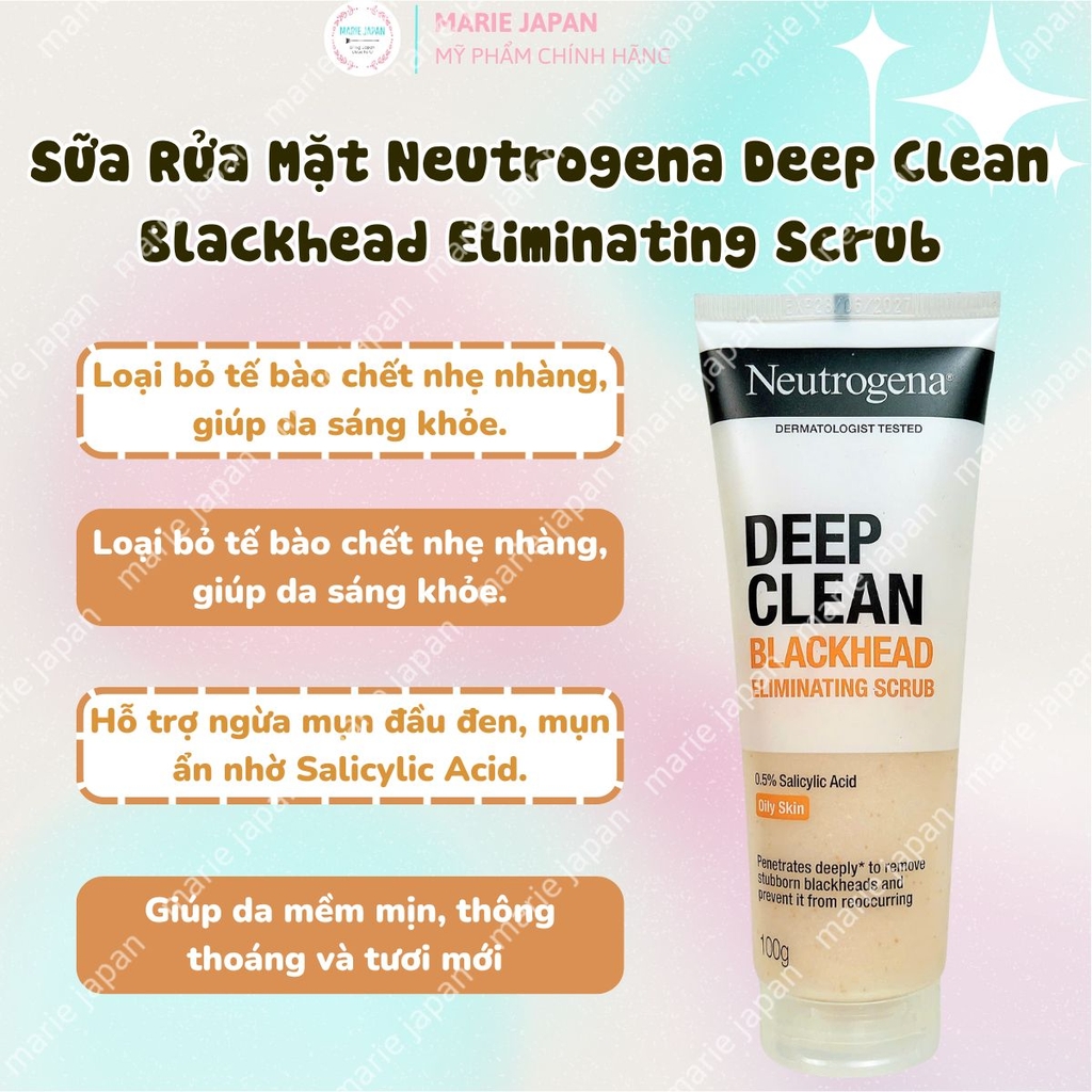 Sữa Rửa Mặt Neutrogena Sạch Sâu Giảm Mụn Siêu Ẩm Mịn Deep Clean Blackhead Eliminating Scrub Tuýp 100G