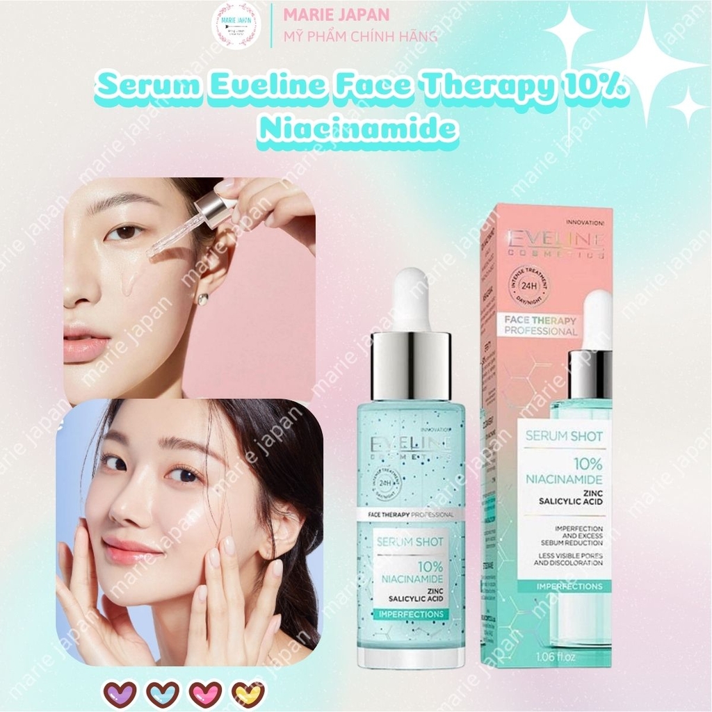 Serum Eveline Face Therapy 10% Niacinamide Dưỡng Sáng Mờ Thâm Cải Thiện Kết Cấu Da Hiệu Quả Chai 30ml