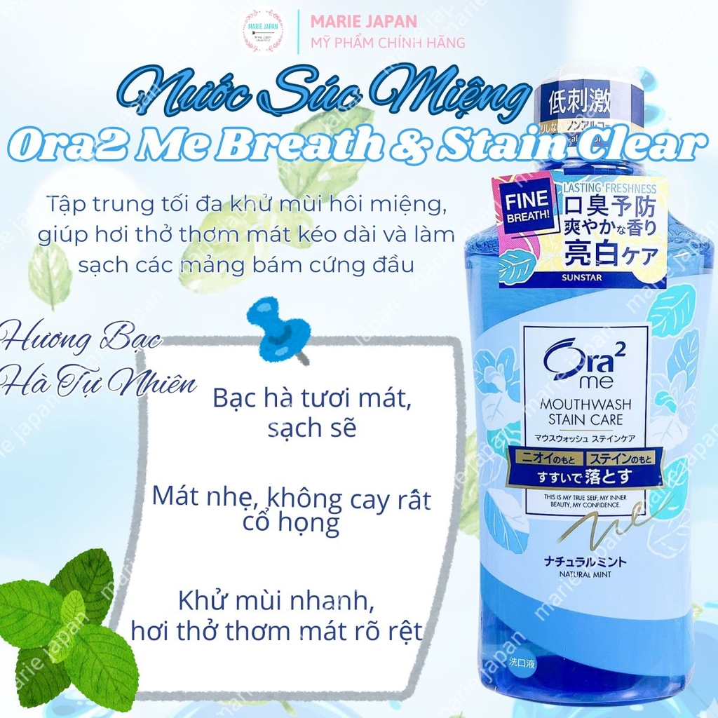 Nước Súc Miệng Ora2 Me Breath & Stain Clear Sạch Khoang Miệng Hơi  Thở Thơm Mát Nhật Bản Chai 460ml