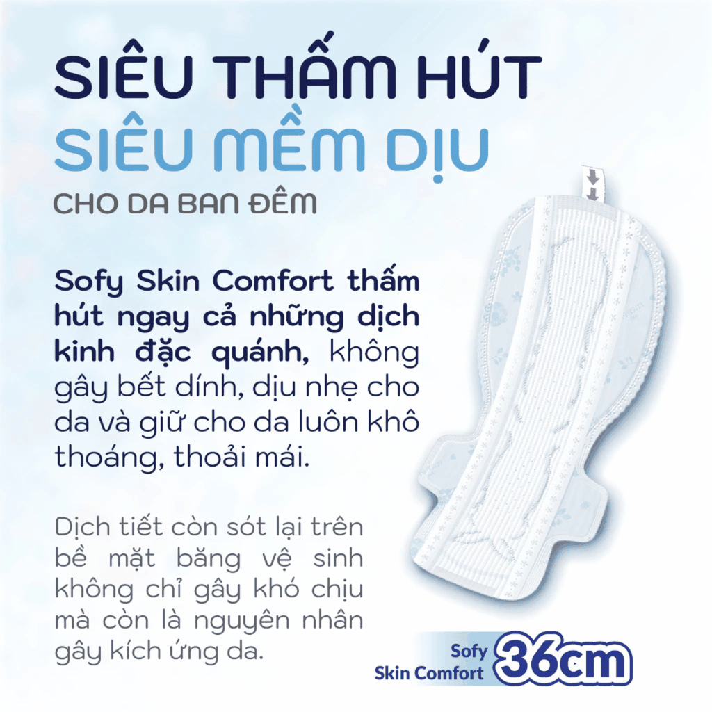 Băng Vệ Sinh Có Cánh Unicharm Sofy Siêu Thấm Chống Tràn  Ban Đêm Unicharm Sofy Skin Comfort Nhật Bản 36cm 4 Miếng