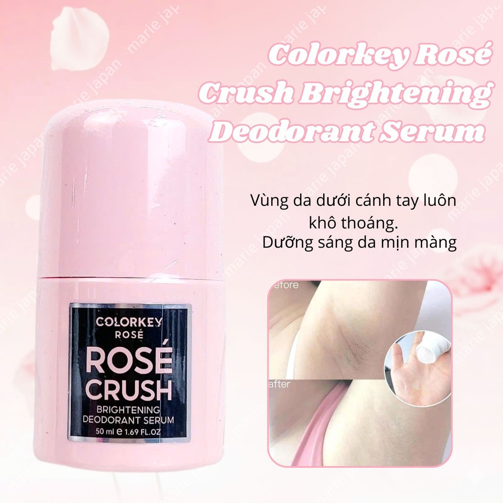 Lăn Khử Mùi Colorkey Rosé Crush Dưỡng Sáng Khử Mùi Khô Thoáng Mềm Mịn Da Brightening Deodorant Serum Chai 50ml - TẶNG 1 SET 2 SAMPLE GEL TẮM ROSE CRUSH