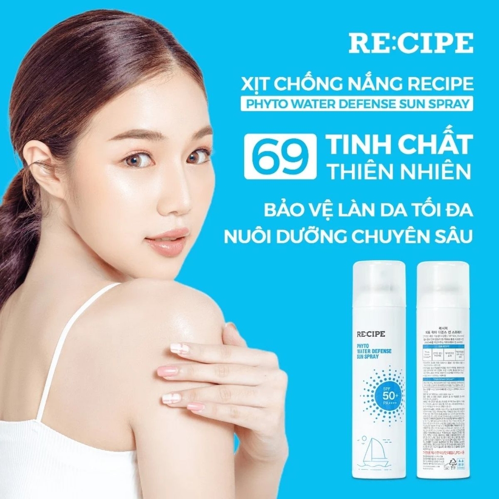 Xịt Chống Nắng Recipe Phyto Water Defense Sun Spray Bảo Vệ Da Dưỡng Ẩm Chống Nước Không Trôi Hàn Quốc