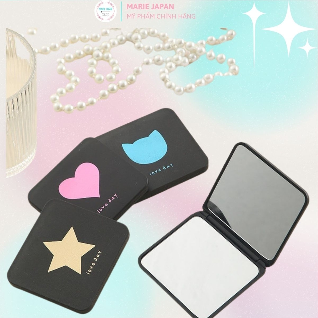 Gương Vuông Đen Vỏ Nhám Love Day Nhiều Hình Cute - Giao Màu Ngẫu Nhiên