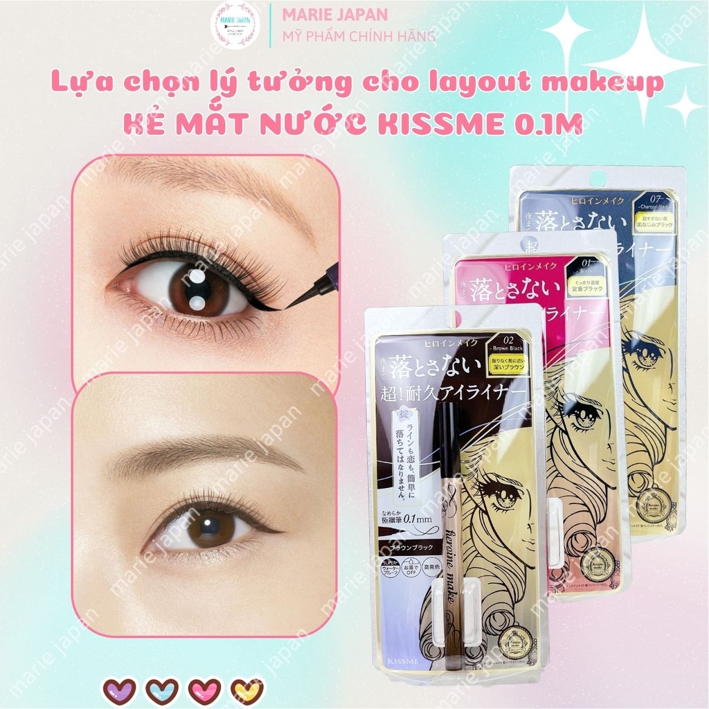 Kẻ Mắt Nước Kiss Me Heroine Make Đầu Cọ 0.1mm Siêu Mảnh Nét Thanh Lâu Trôi Suốt 24H Smooth Liquid Eyeliner Nhật Bản