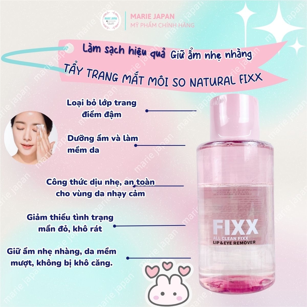 Tẩy Trang Mắt Môi So Natural Fixx Sạch Sâu Dịu Nhẹ An Toàn Cho Da Hàn Quốc Chai 300ml - TẶNG KÈM KEM TRẮNG NÁCH OFMEIGHT