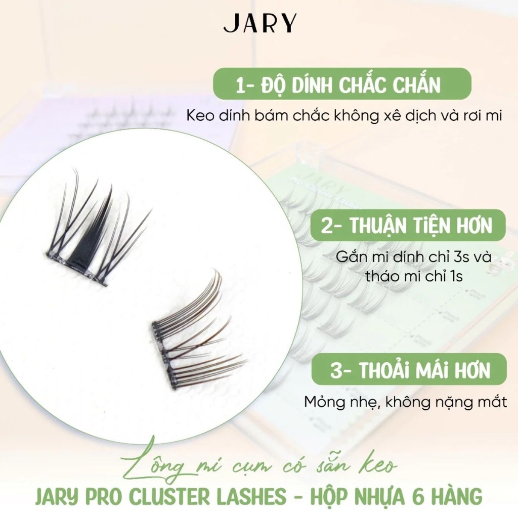 Lông Mi Cụm JARY Pro Cluster Lashes Có Sẵn Keo Tiện Lợi Mỏng Nhẹ Hộp Nhựa 6 Hàng