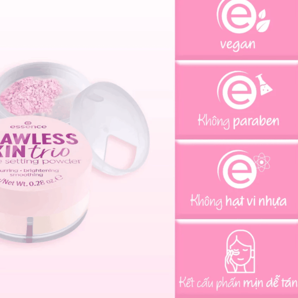 Phấn Phủ Bột 3 Màu Essence hiệu chỉnh màu da, mịn màng Flawless Skin Trio Loose Setting Powder Hộp 8g