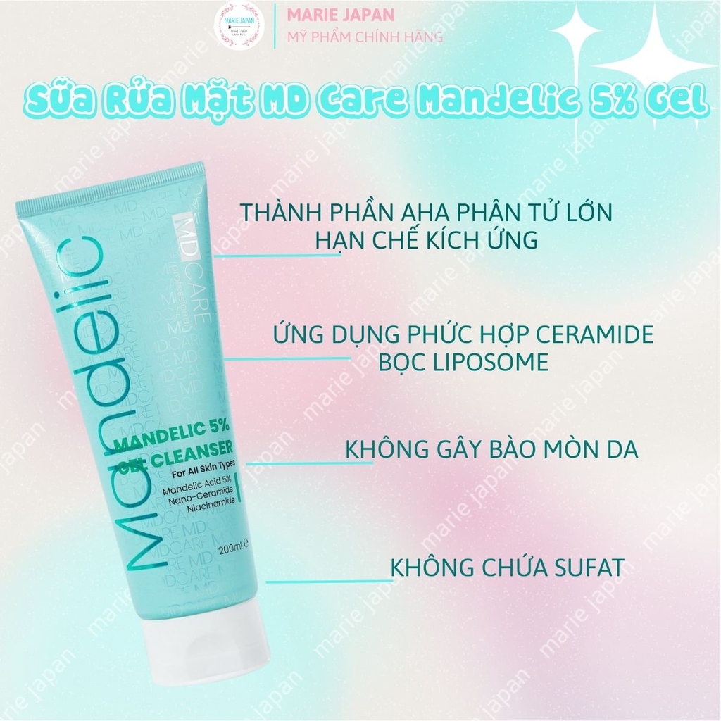 Sữa Rửa Mặt MD Care Mandelic 5% Gel Cleanser Sạch Sâu Giảm Mụn Dưỡng Sáng Da