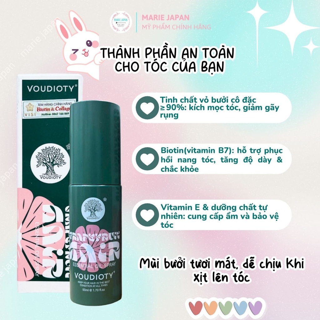 Xịt Dưỡng Tóc Bưởi Biotin Voudioty Hỗ Trợ Mọc Tóc Giảm Gãy Rụng Tóc Chắc Khỏe Chai 50ml