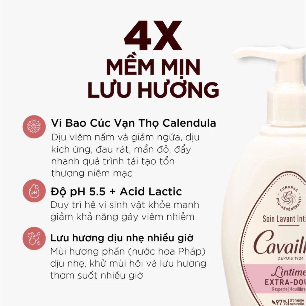 Dung Dịch Vệ Sinh Cavailles Sạch Viêm Ngứa Dưỡng Ẩm Mềm Mịn  Lintime Soin Lavant Intime Pháp 250ml
