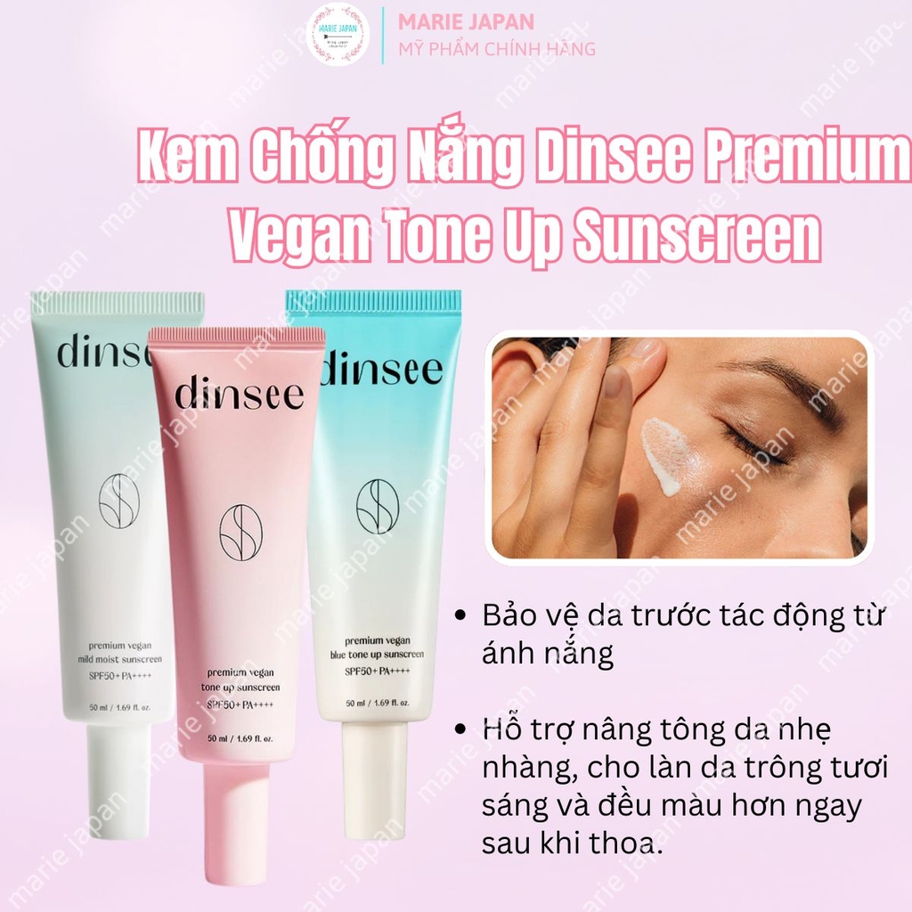 Kem Chống Nắng  Dinsee Premium Nâng Tone Triệt Sắc Ráo Mịn Vegan Tone Up Sunscreen SPF50+ PA++++ Hàn Quốc 50ml