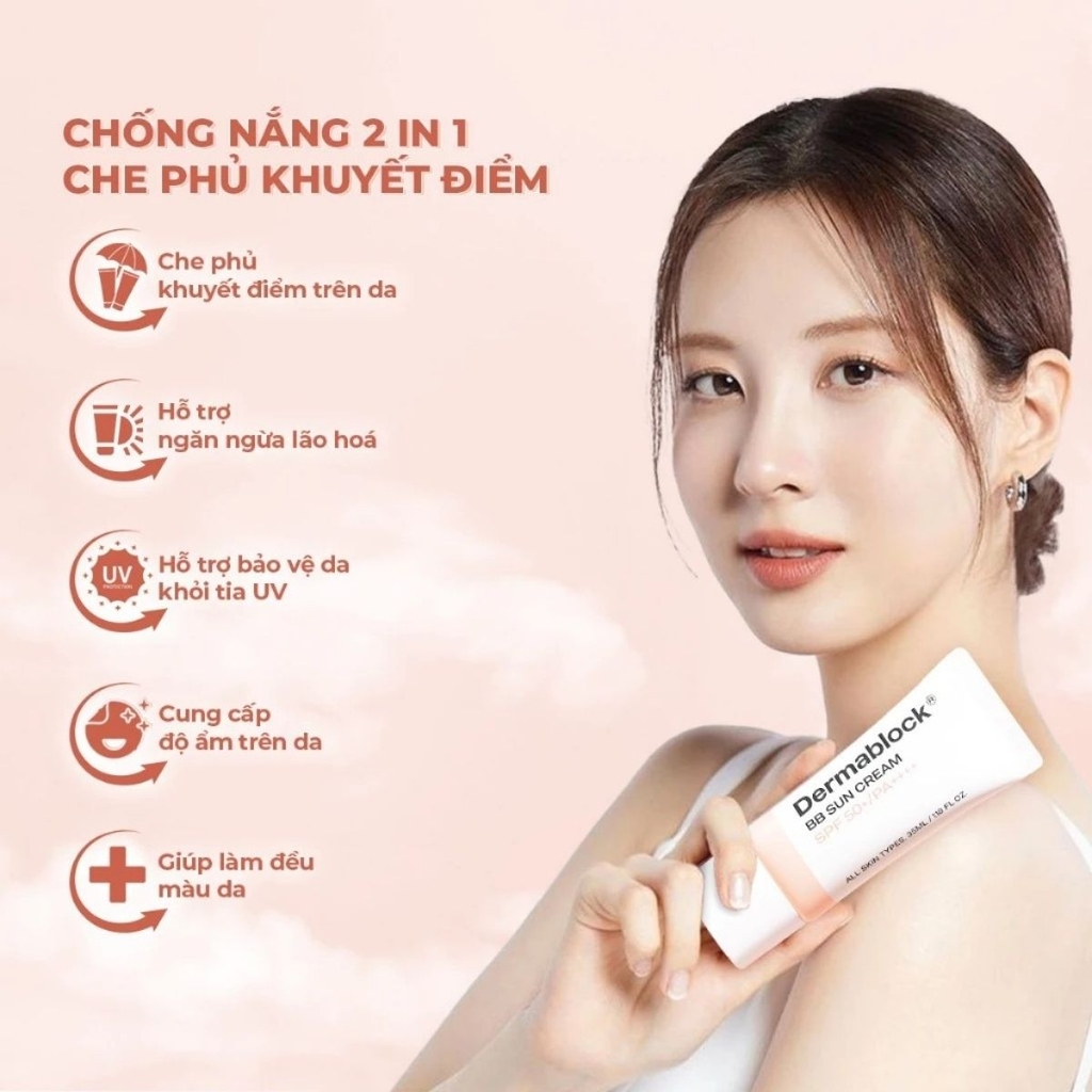 Kem Chống Nắng Dermablock Sun Cream SPF 50+ PA++++ Bảo Vệ Da Dưỡng Ẩm Nâng Tone Hàn Quốc Tuýp 35ml