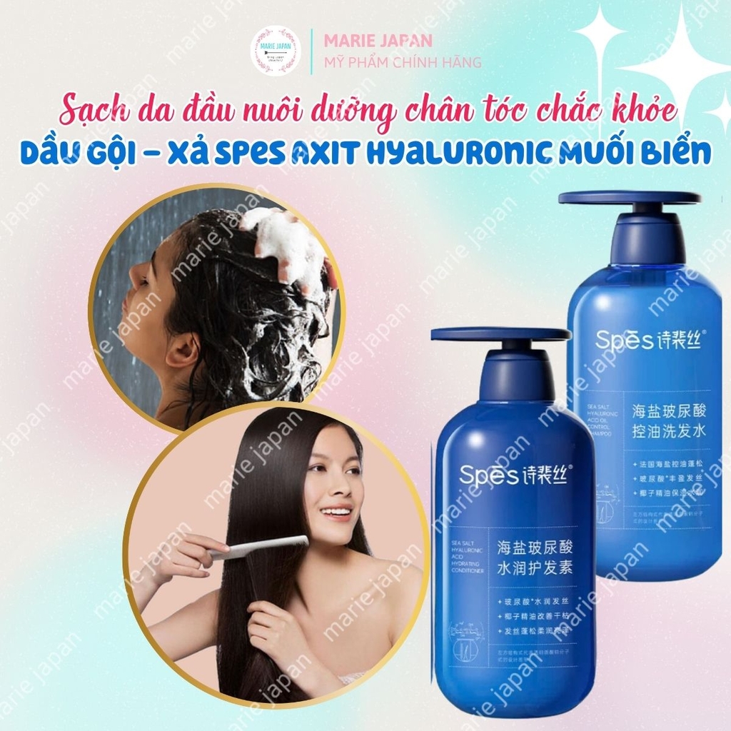 Dầu Gội Xả Spes Axit Hyaluronic Muối Biển Sạch Sâu Kiềm Dầu Dưỡng Ẩm Phục Hồi Tóc Bồng Bềnh Chai 600ml