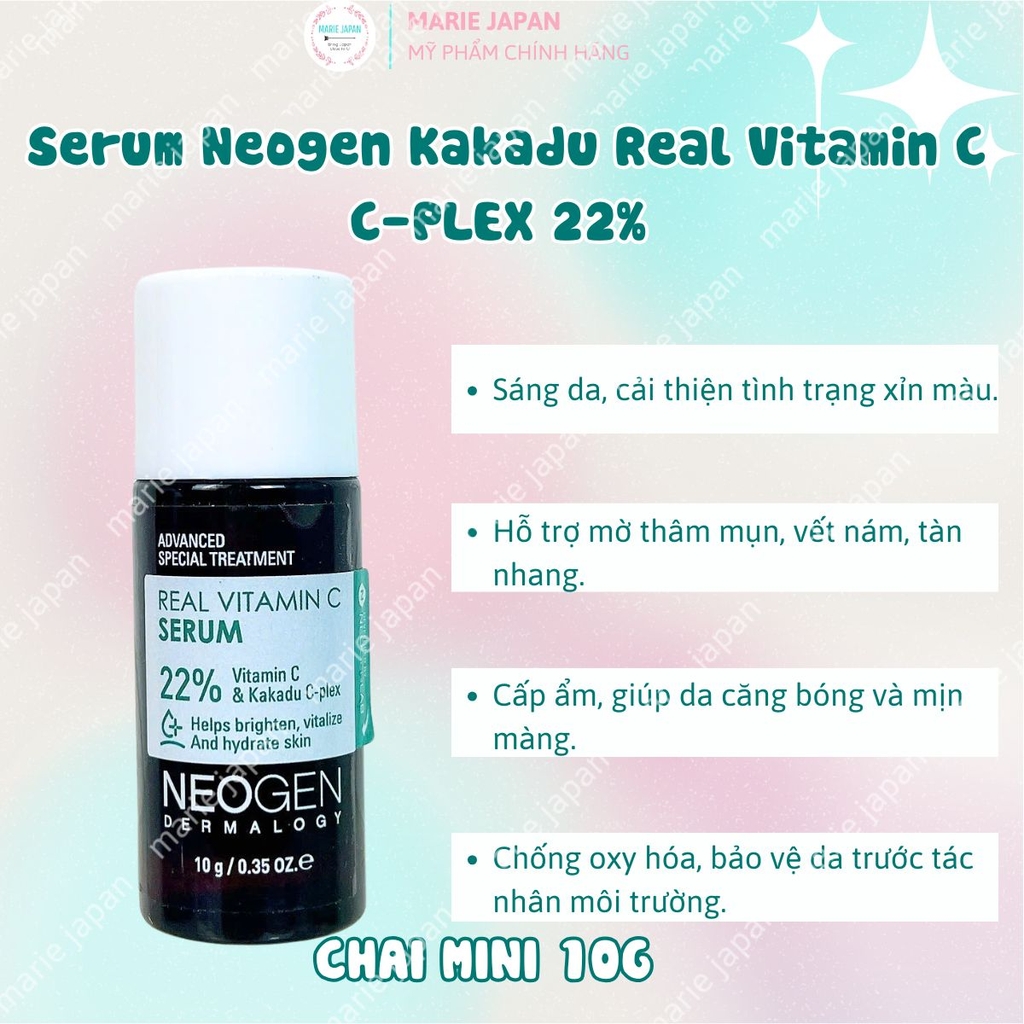 Serum Neogen Real Vitamin C 22% Vitamin C Kakadu Dưỡng Ẩm Trắng Da Mờ Thâm Hàn Quốc Mini 10g