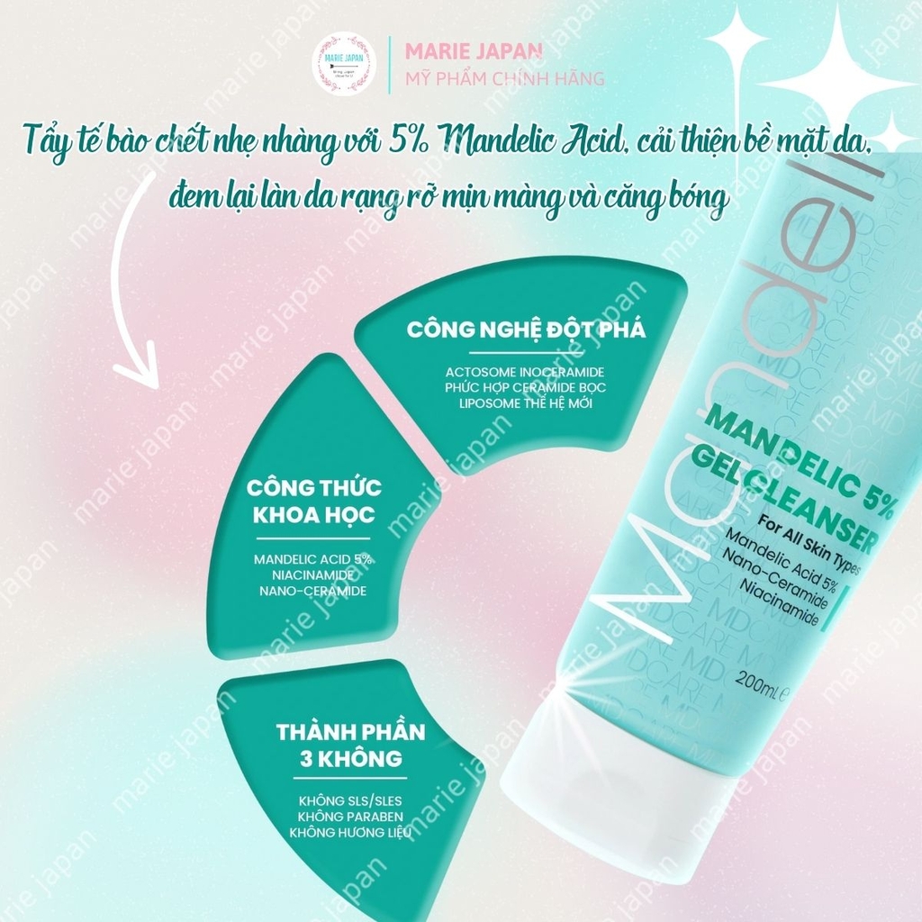 Sữa Rửa Mặt MD Care Mandelic 5% Gel Cleanser Sạch Sâu Giảm Mụn Dưỡng Sáng Da