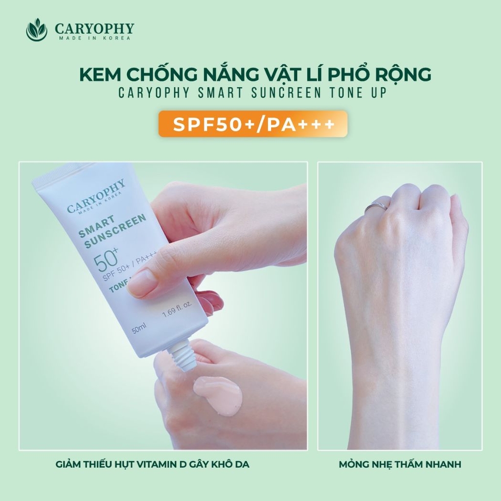 Kem Chống Nắng Caryophy Smart Sunscreen Tone Up Nâng Tông Dưỡng Sáng Ngăn Mụn Hàn Quốc 50ml