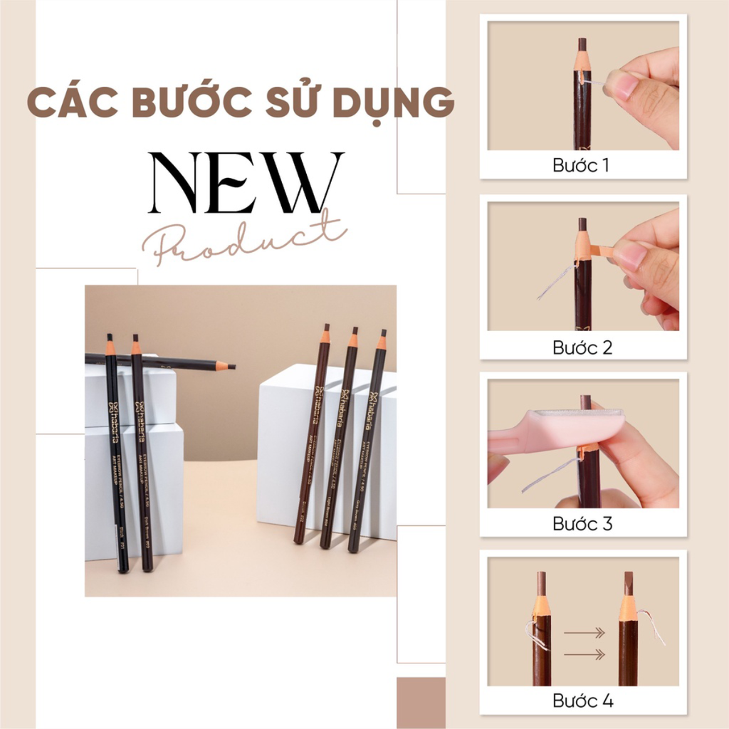 Chì Xé Kẻ Kày Habaria Eyebrow Pencil Phẩy Sợi Tự Nhiên Bền Màu Sắc Nét