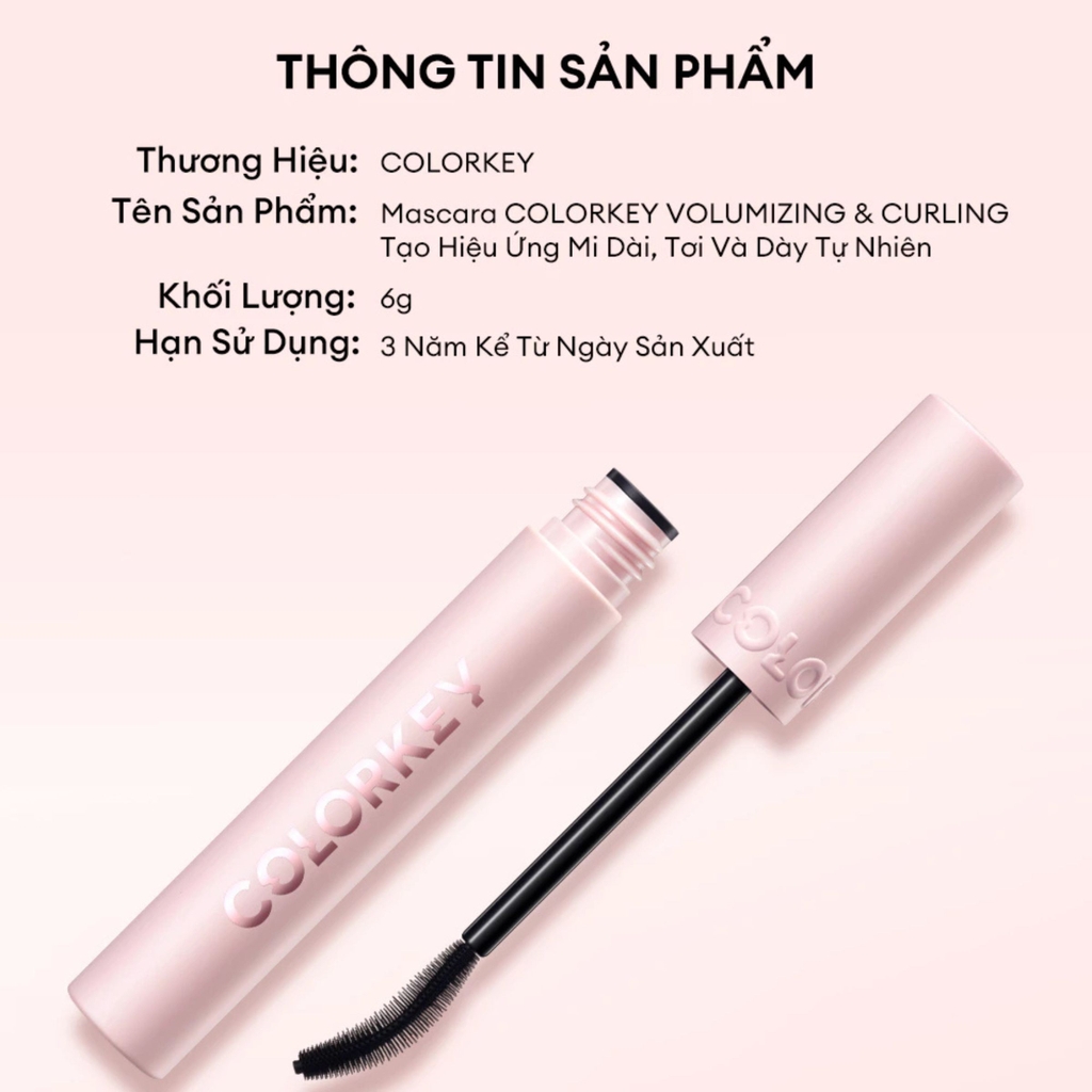 Mascara Colorkey Volumizing & Curling Siêu Dài Cong Mi Tự Nhiên Lâu Trôi