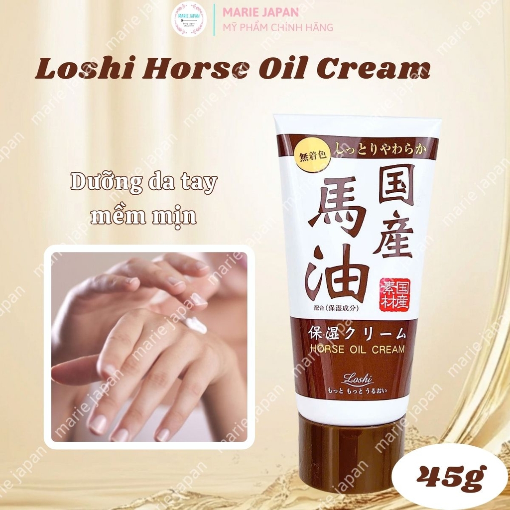 Kem Tay Loshi Horse Oil Cream Dưỡng Ẩm Phục Hồi Mềm Mịn Da Nhật Bản Tuýp 45g