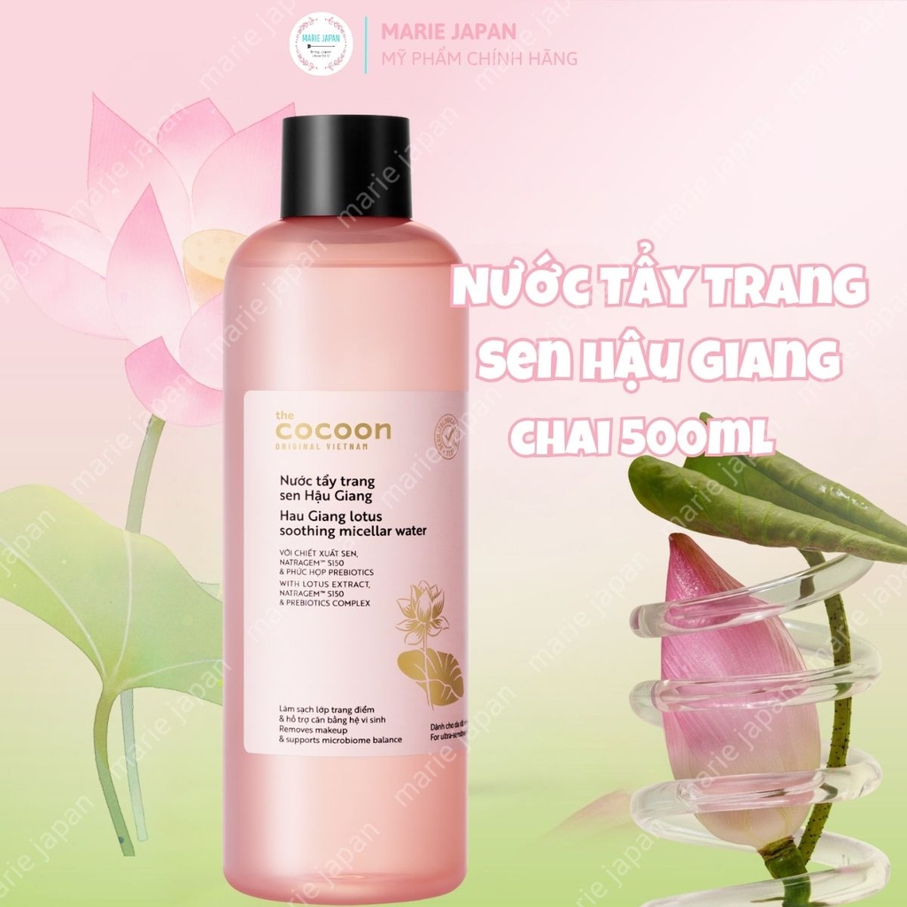Nước Tẩy Trang Sen Hậu Giang Cocoon Sạch Bụi  Bẩn Siêu Mịn Dịu Êm Cho Da Rất Nhạy Cảm 500ml