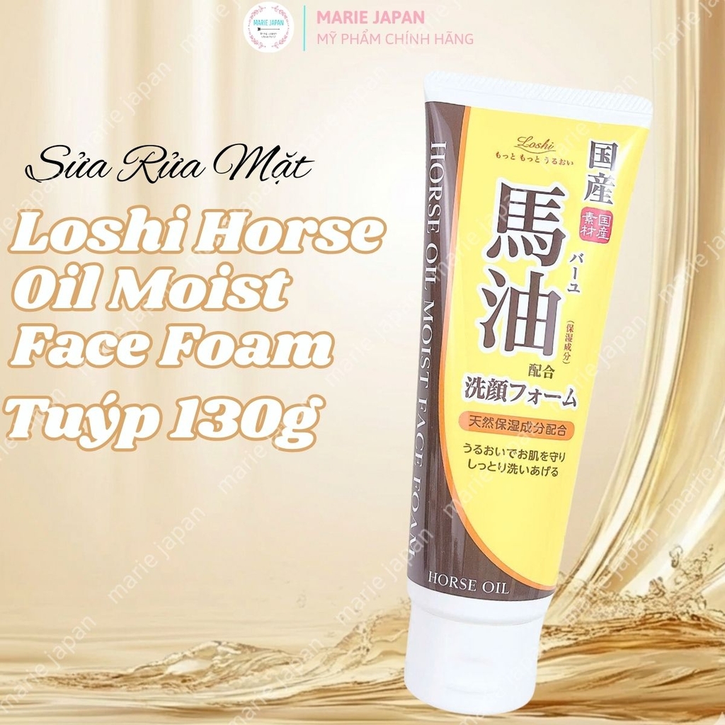 Sữa Rửa Mặt Dầu Ngựa Loshi Sạch Sâu Dưỡng Ẩm Mịn Da Horse Oil Moist Face Foam Nhật Bản Tuýp 130g