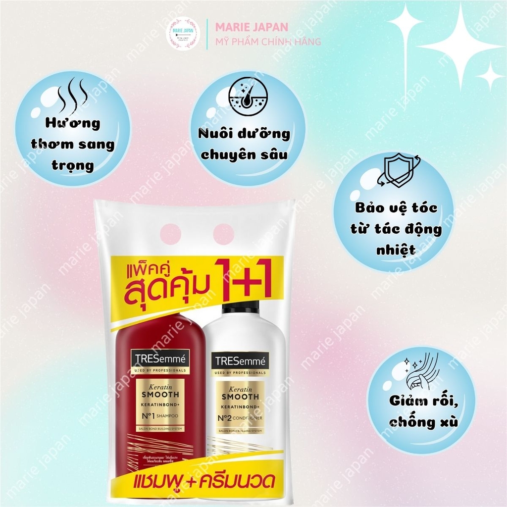 Set Gội Xả Tresemme Keratin Smooth Suôn Mượt Giảm Gãy Rụng Thái Lan Chai 370ml x2