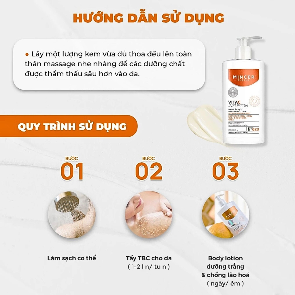 Dưỡng Thể Mincer Pharma Vita C Infusion Dưỡng Trắng Chống Lão Hóa Ẩm Mịn Da Body Lotion Ba Lan Chai 250ml