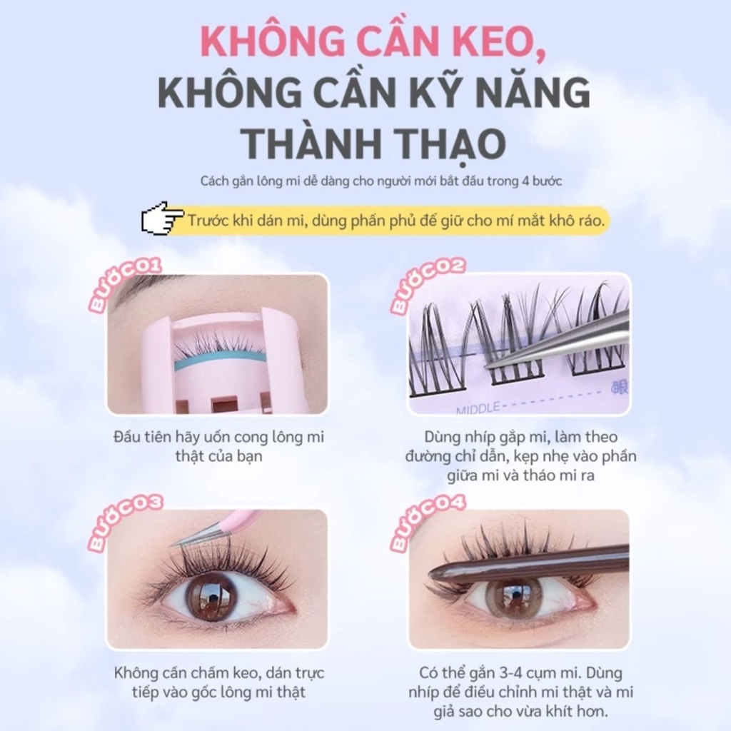 Lông Mi Cụm Mlen Diary Có Sẵn Keo Dễ Gắn Có Thể Tái Sử Dụng Mắt To Tự Nhiên
