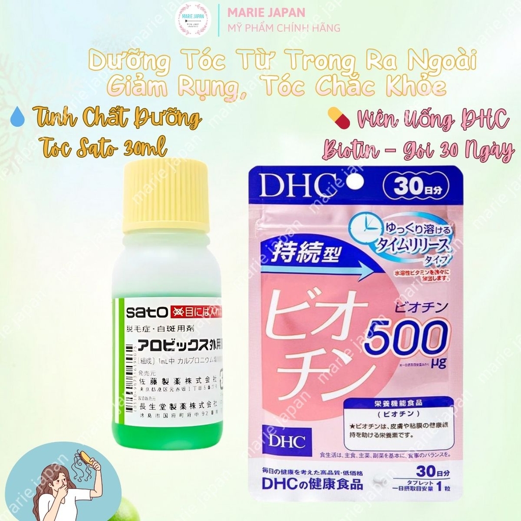 Combo 2 Món 1 Tinh chất Sato 30ml + 1 Gói Viên uống DHC Biotin 30 Ngày