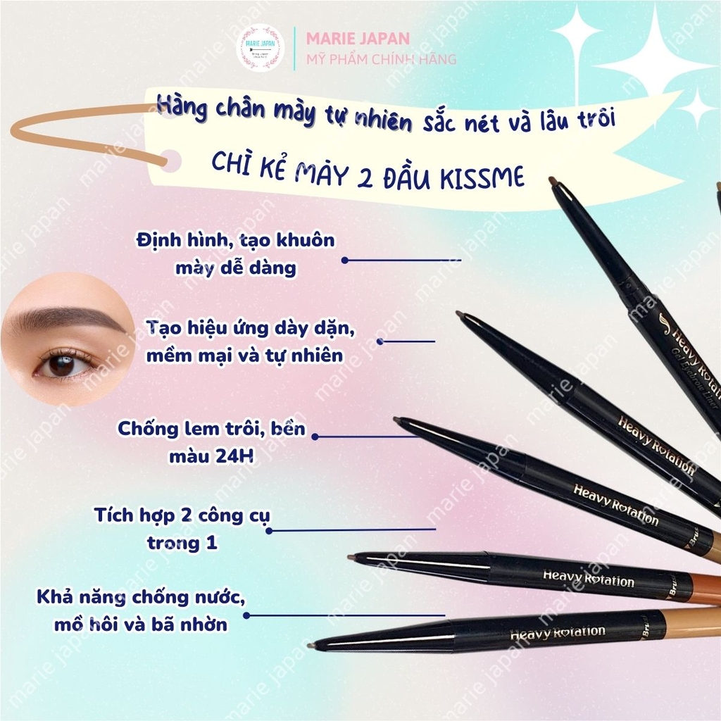 Chì Kẻ Mày 2 Đầu Kiss Me Heavy Rotation Tự Nhiên Sắc Nét Chống Lem Trôi Eyebrow Pencil & Powder Nhật Bản