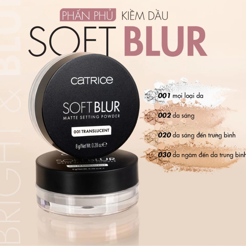 Phấn Phủ Catrice Soft Blur Mỏng Nhẹ Kiềm Dầu Tự Nhiên Matte Setting  Powder 8g - TẶNG BÔNG PHẤN CATRICE
