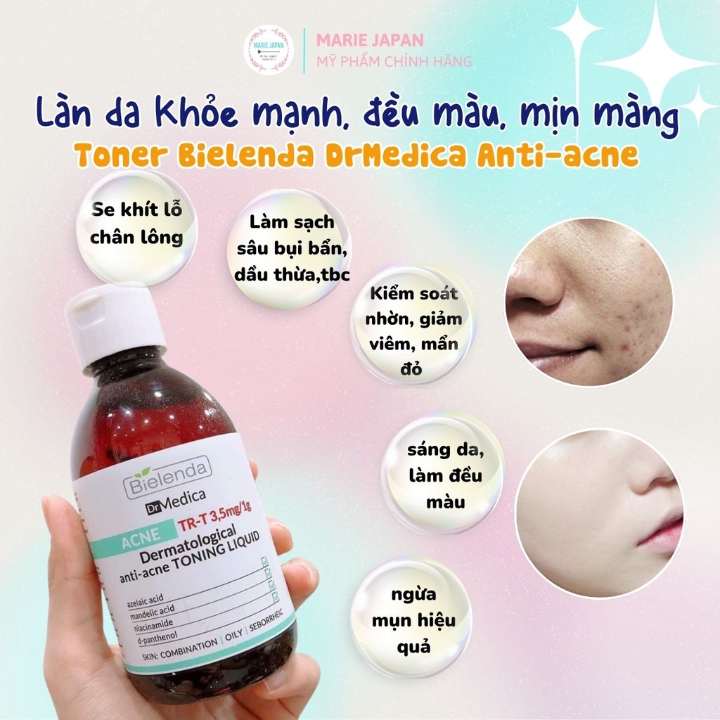 Toner Bielenda Dr.Medica Anti‑Acne Sạch Sâu Ngừa Mụn Cân Bằng Da Dermatological Toning Liquid 250ml