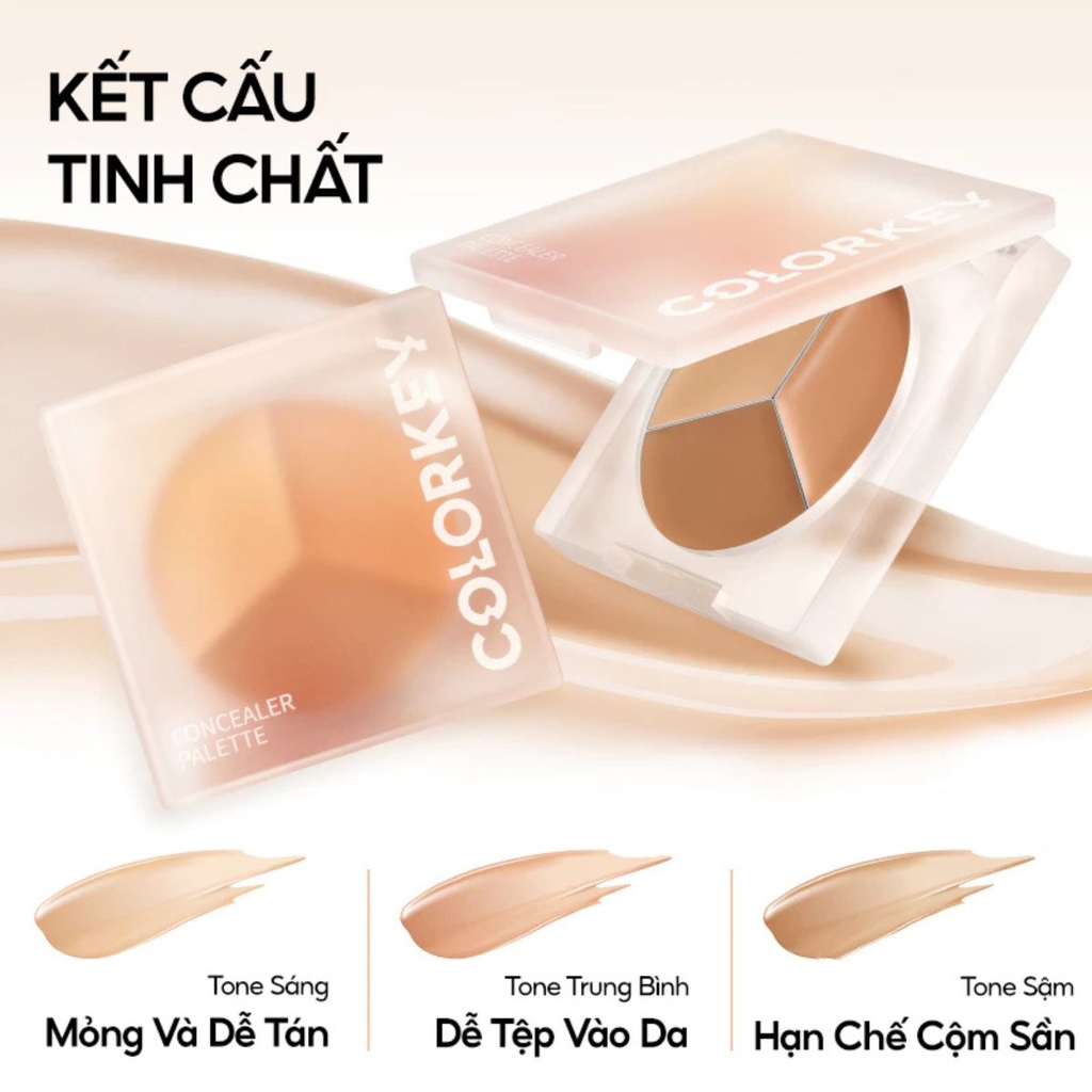 Bảng Kem Che Khuyết Điểm COLORKEY 3 Màu Mỏng Mịn Tự Nhiên Lâu Trôi Concealer Palette 3.9g