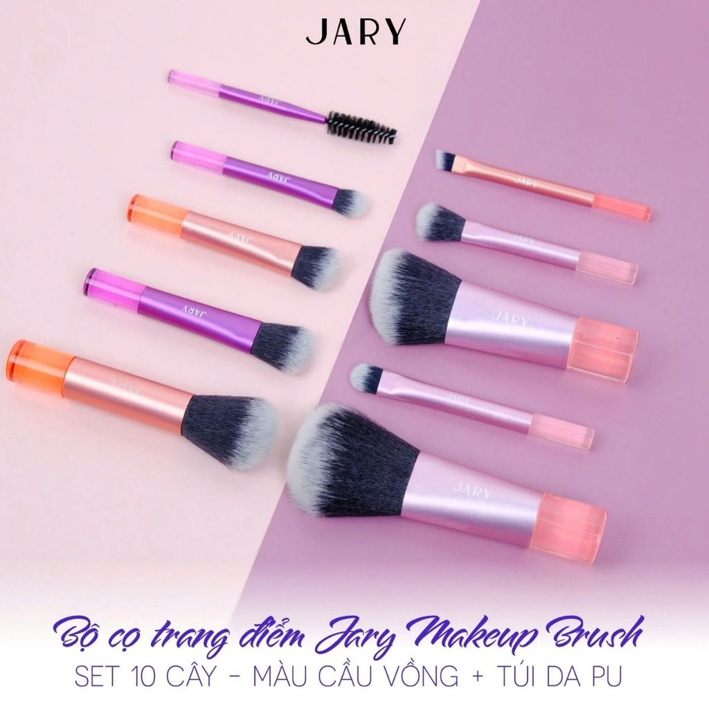 Bộ Cọ Makeup Jary Mềm Mịn Dễ Thao Tác Set 10 Cây Kèm Túi Da