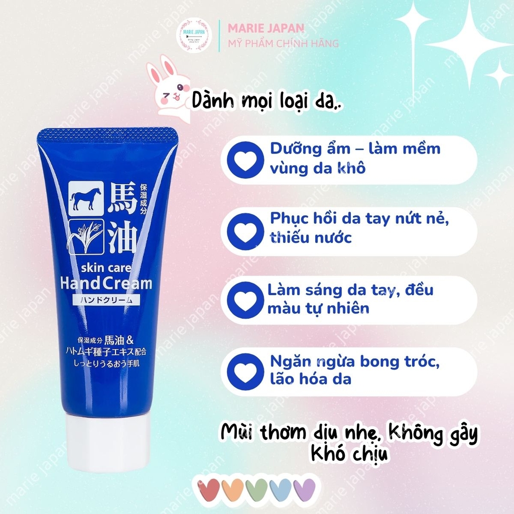 Kem Dưỡng Da Tay Cosme Station Chiết Xuất Dầu Ngựa & Hatomugi Hand Cream Dưỡng Ẩm Mềm Da Ngăn Nứt Nẻ Nhật Bản Tuýp 60g