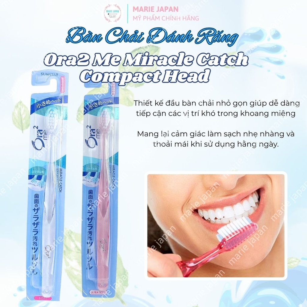 Bàn Chải Đánh Răng Ora2 Me Sợi Mảnh Mềm Mại Bảo Vệ Răng Nướu Cao Cấp Miracle Catch Compact Head Nhật Bản