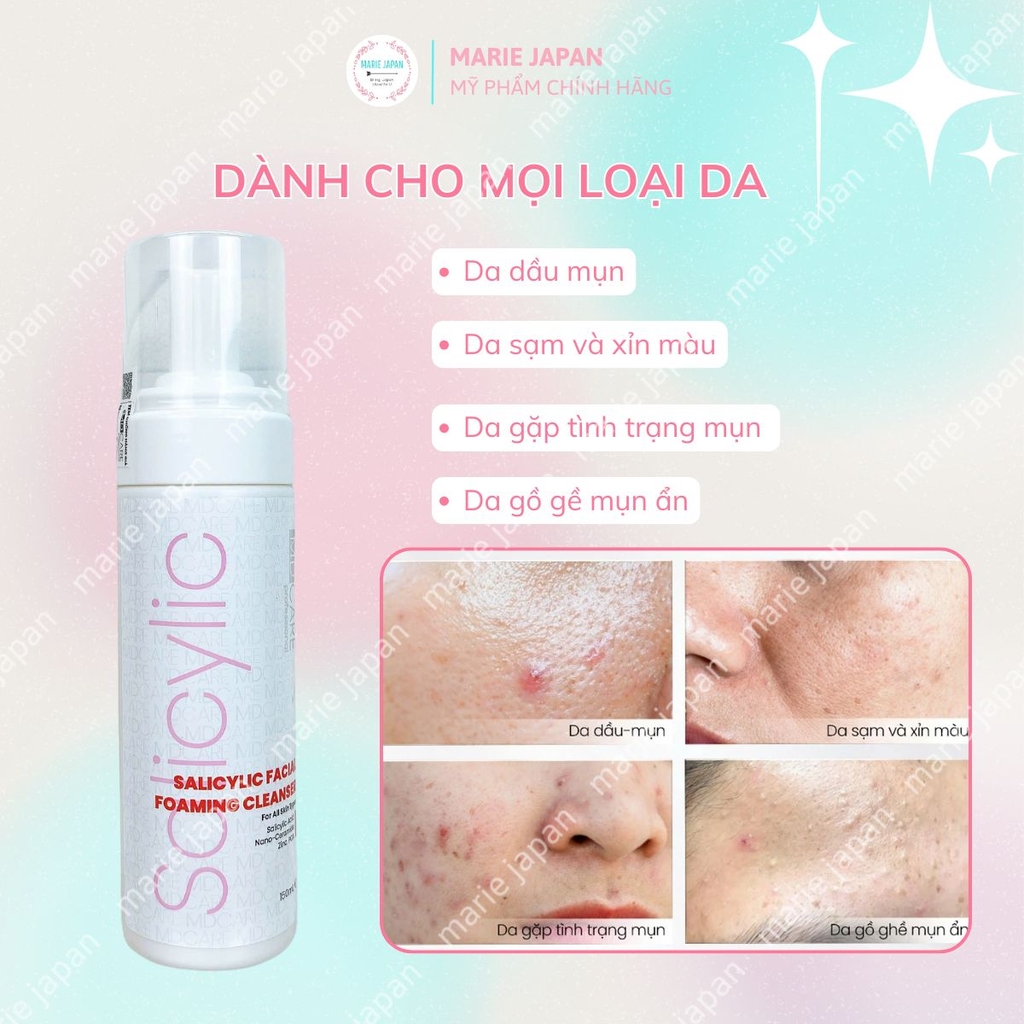Sữa Rửa Mặt MD CARE  BHA Dạng Bọt Sạch Sâu Kiềm Dầu Giảm Mụn Cho Da Dầu Mụn Nhạy Cảm 150ml