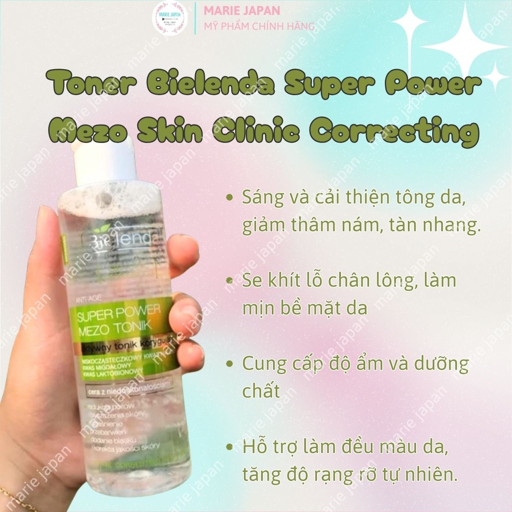 Toner Bielenda Super Power Mezo Skin Clinic Correcting Cấp Ẩm Sáng Da  Giảm Thâm Ba Lan 200ml