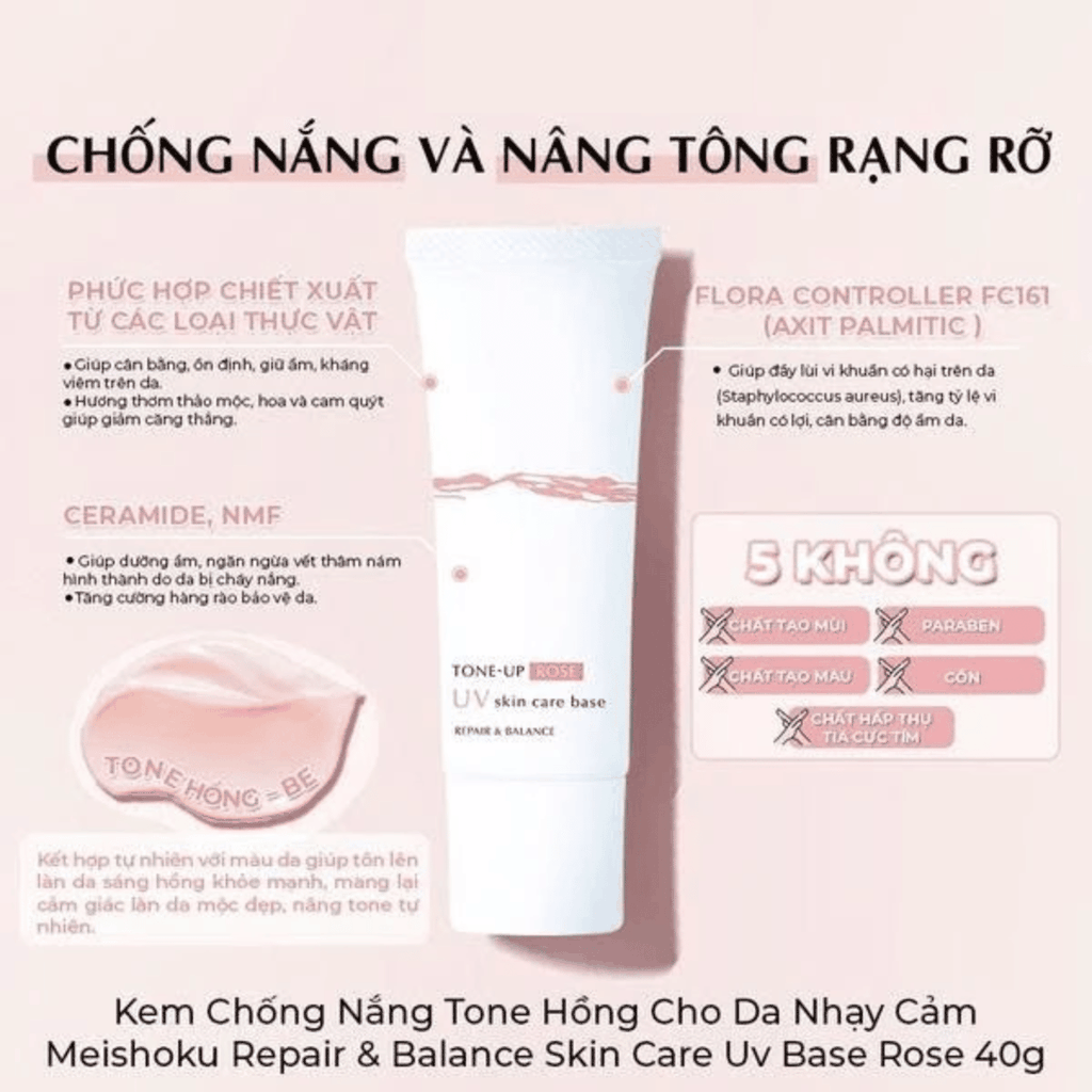 Kem Chống Nắng Meishoku Nâng Tông Sáng Mịn Cho Da Dầu Mụn Nhạy Cảm Cica Skin Care UV Repair & Balance Nhật Bản 40g