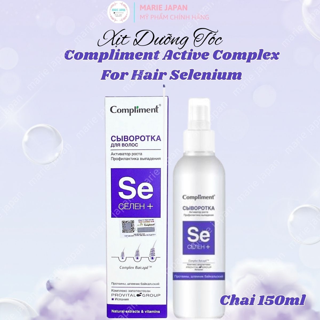 Xịt Dưỡng Tóc Compliment Kích Thích Mọc Tóc Chắc Khỏe Đàn Hồi  Active Complex For Hair Selenium Chai 150ml