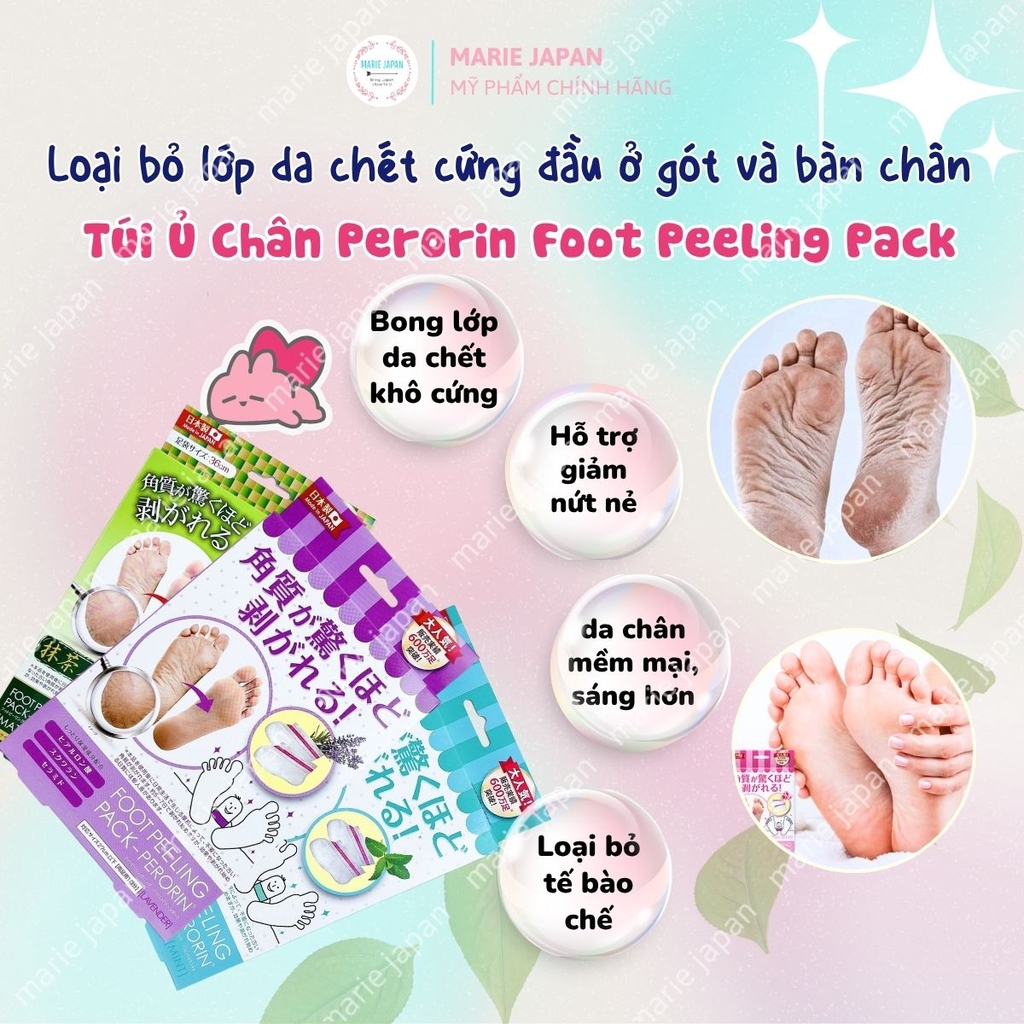 Túi Ủ Chân Perorin Foot Peeling Pack Mềm Da Chân Giảm Nứt Gót Loại Bỏ Tế Bào Chết Hộp 2 Túi