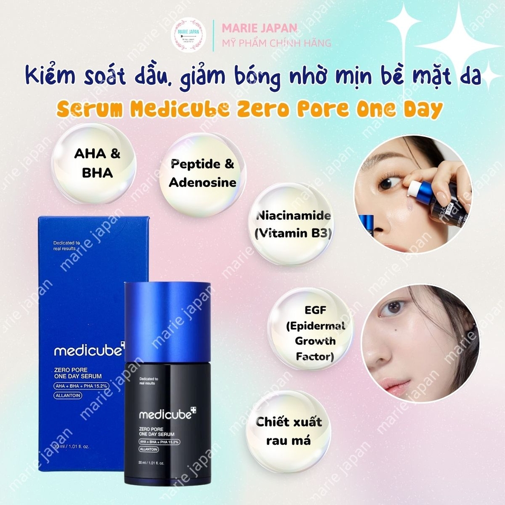 Serum Medicube Se Khít Lỗ Chân Lông Kiểm Soát Dầu Nhờn Zero Pore One Day Hàn Quốc Chai 30ml
